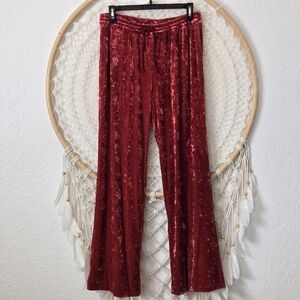 Staud Red Crush Velvet Flare Leg Pull-On Pants Size S